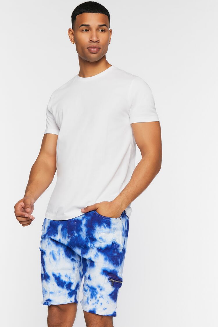 Forever 21 Men's Distressed Tie-Dye Denim Shorts White/Multi