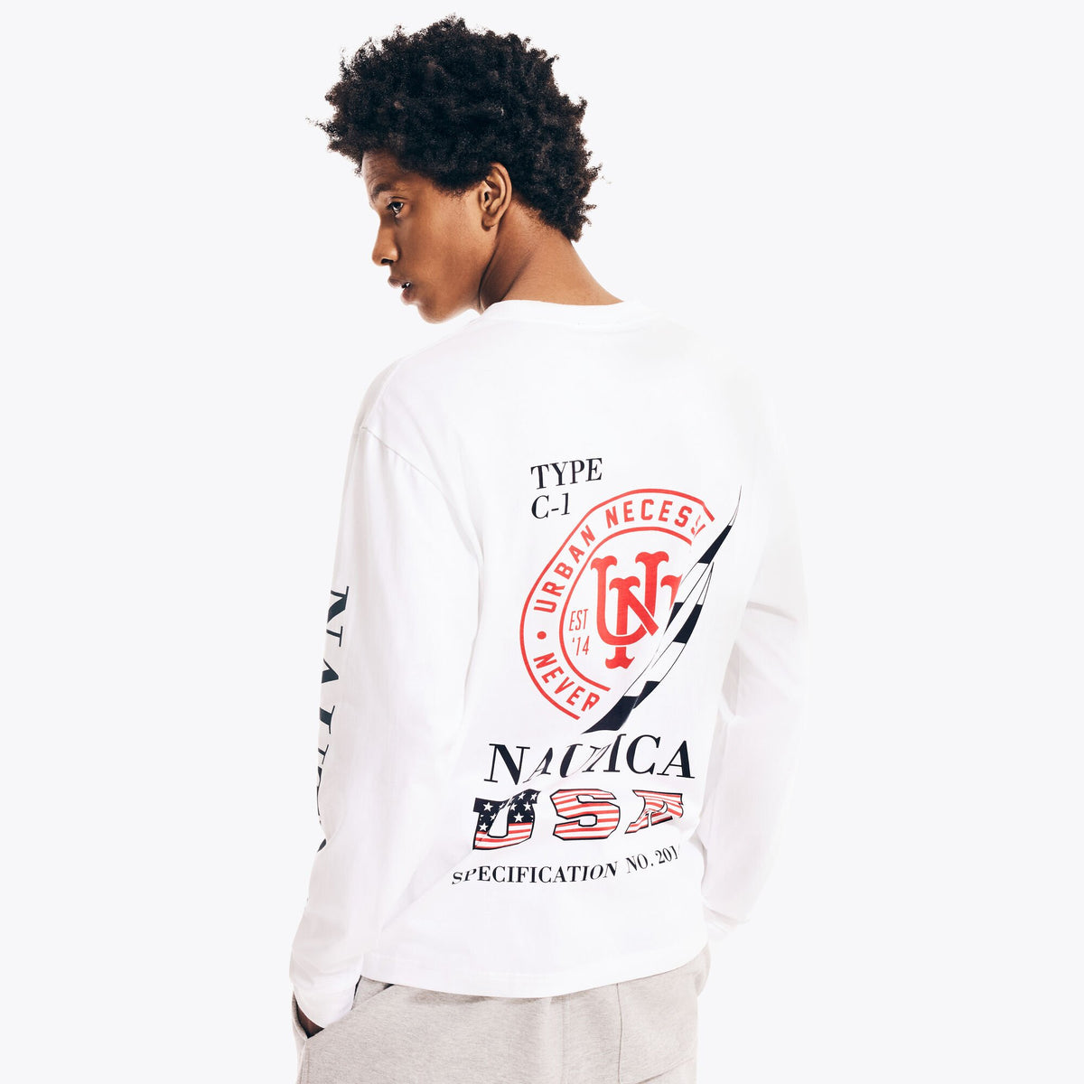 Nautica Men's Urban Necessities X Nautica Graphic Long-Sleeve T-Shirt Bright White