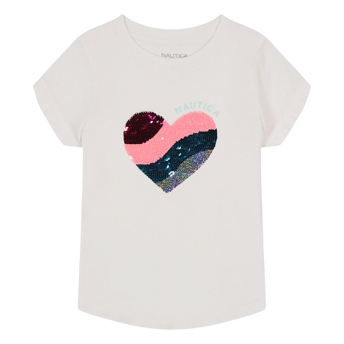 Nautica Toddler Girls' Magic Sequin Heart T-Shirt (2T-4T) Antique White Wash
