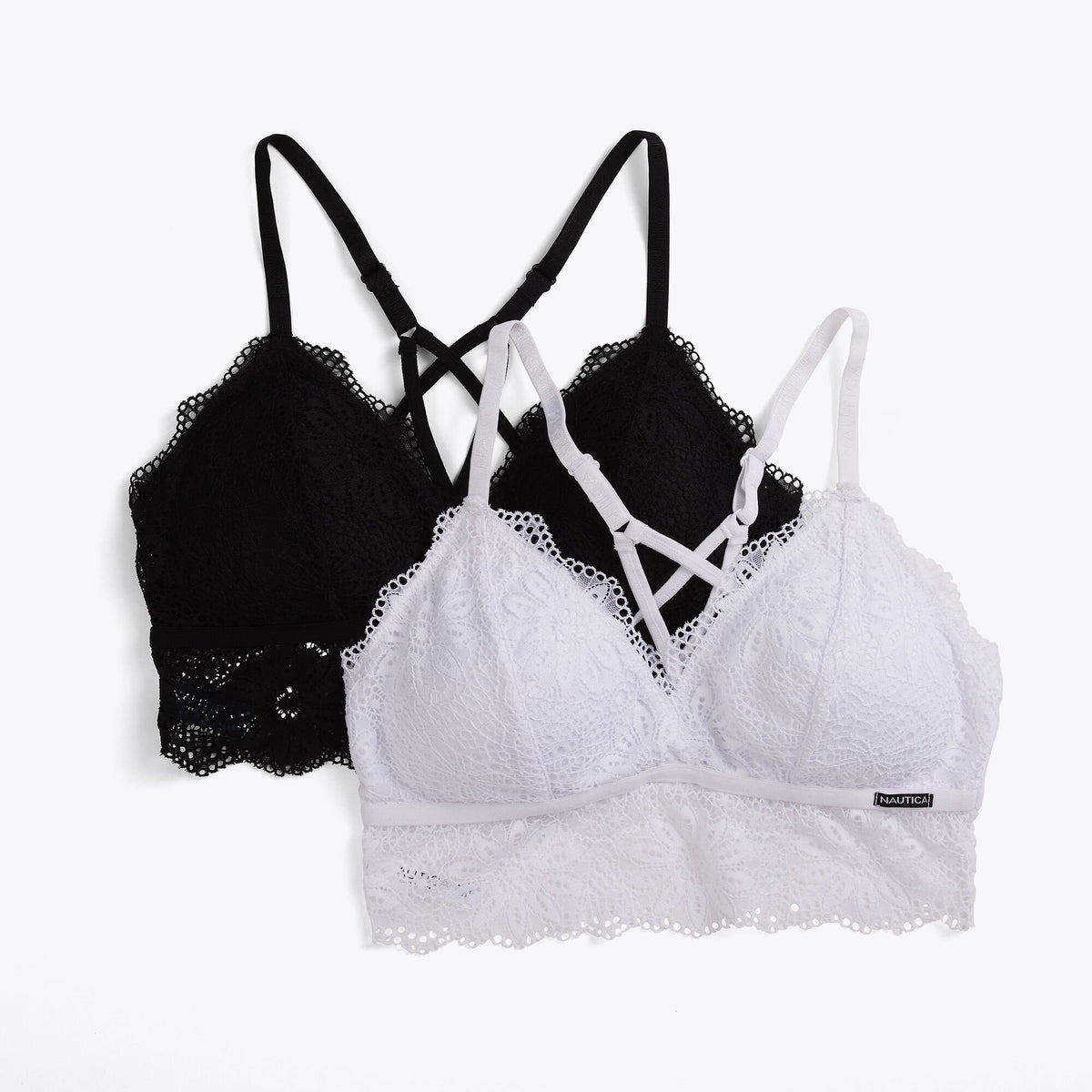 Nautica Women's Longline Crossback Lace Bralette Black