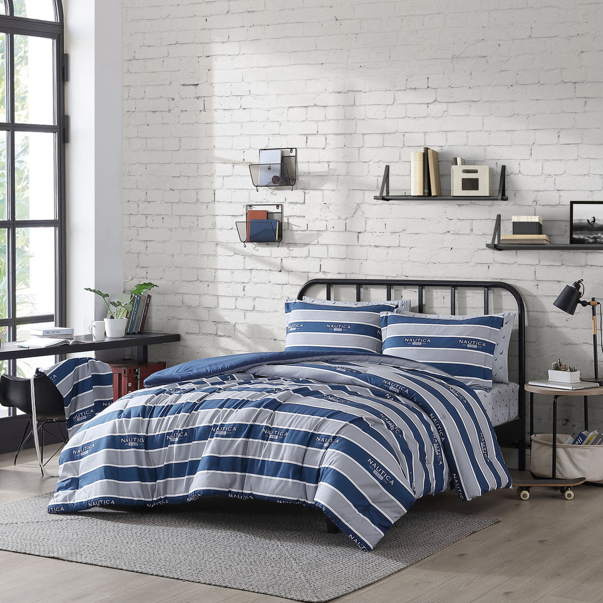 Nautica Thorton Lake Grey Twin/twin Xl Reversible Comforter-Sham Bonus Set Heather