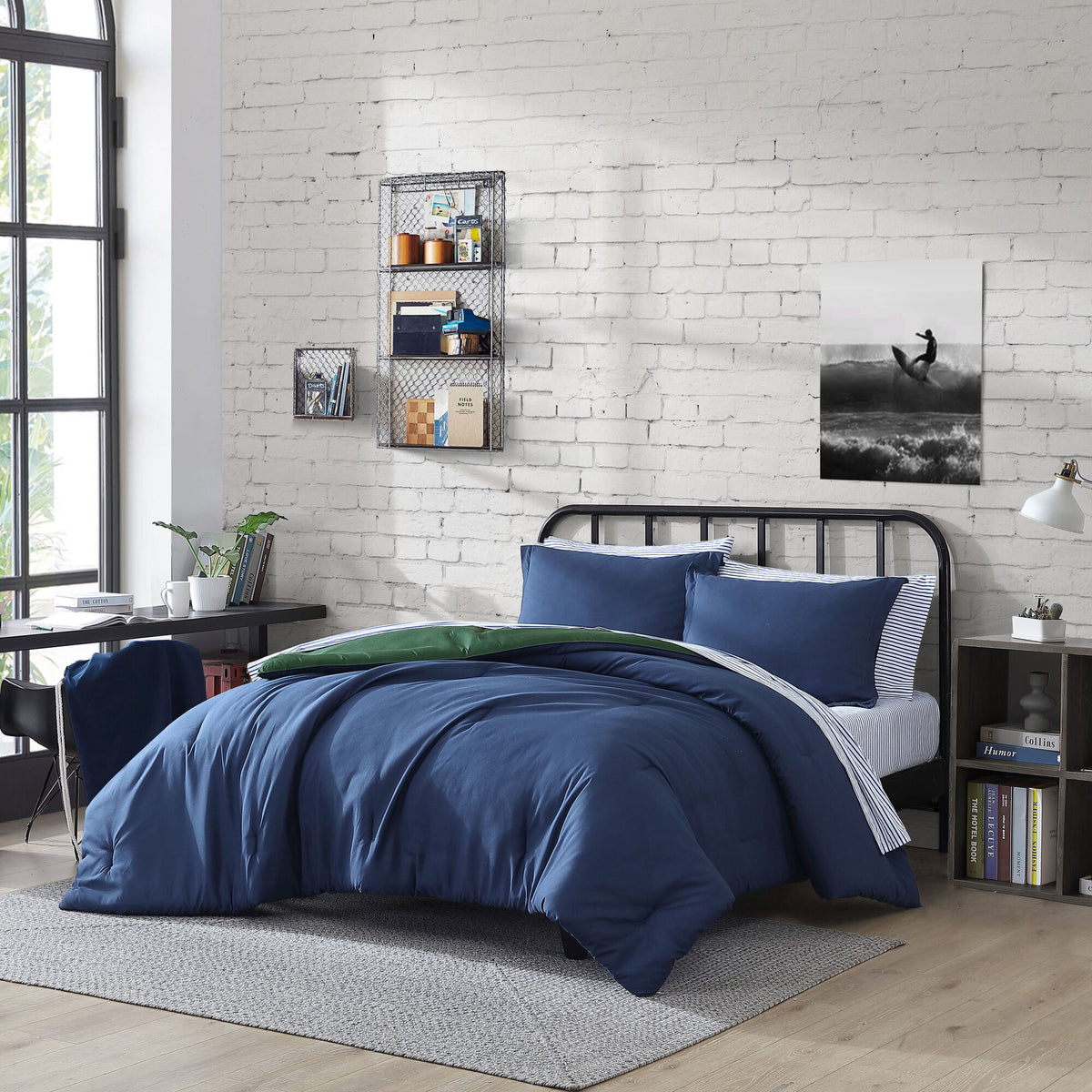 Nautica Solid Navy Twin/twin Xl Reversible Comforter & Sham Set Deep Dive Wash