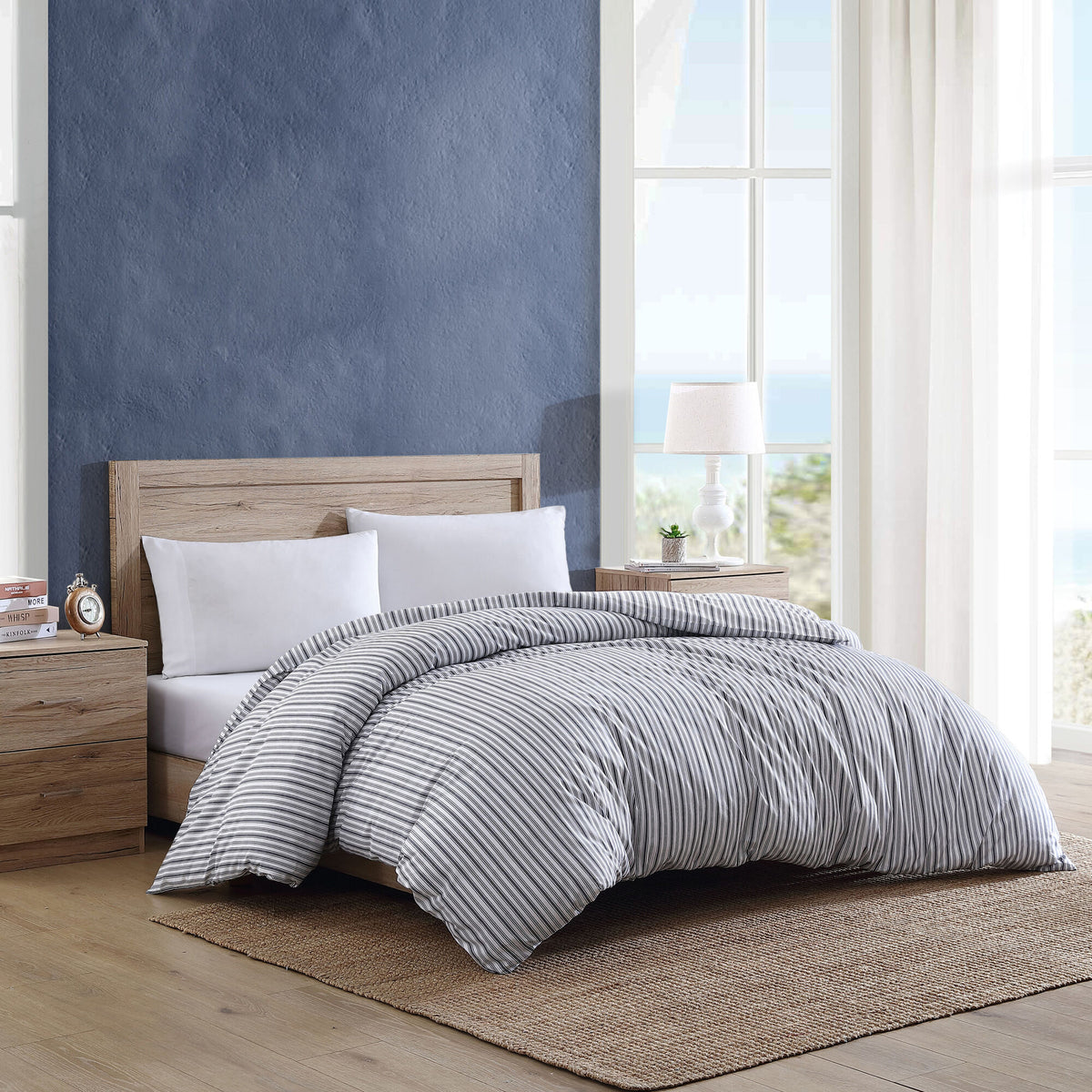 Nautica Coleridge Striped Charcoal Full/queen Duvet Cover Grey Heather