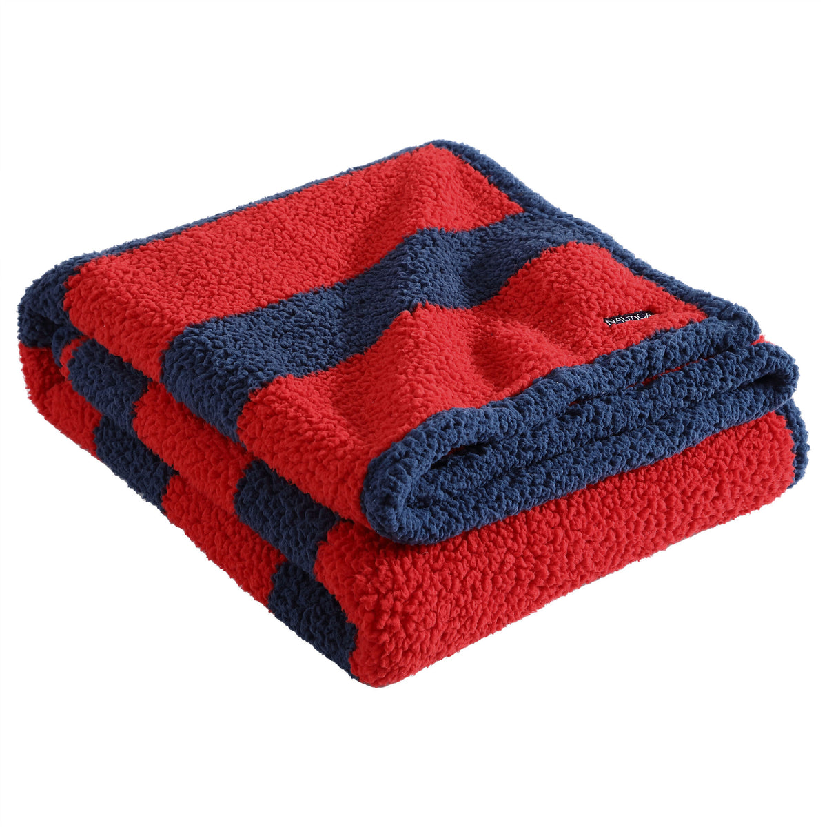 Nautica Lawndale Dark Blue Striped Faux Shearling Throw Blanket Blue Mirage