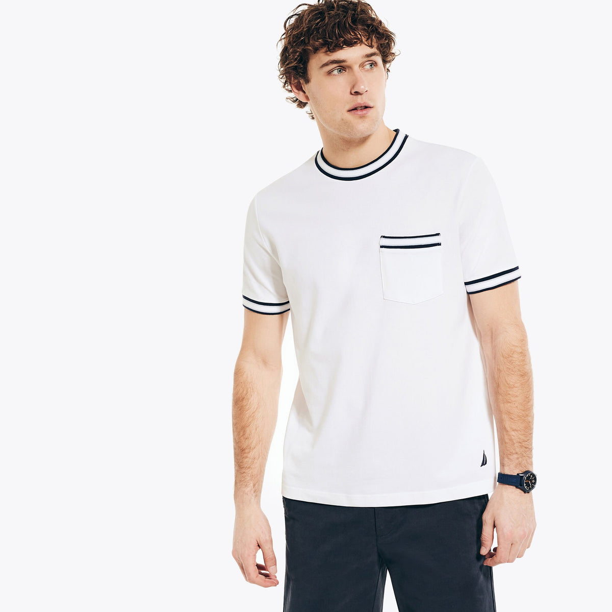 Nautica Men's Big & Tall Crewneck Pocket T-Shirt Bright White