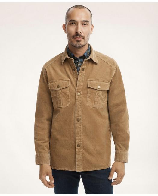 Brooks Brothers Men's Medium Wale Corduroy Shirt Jacket Beige