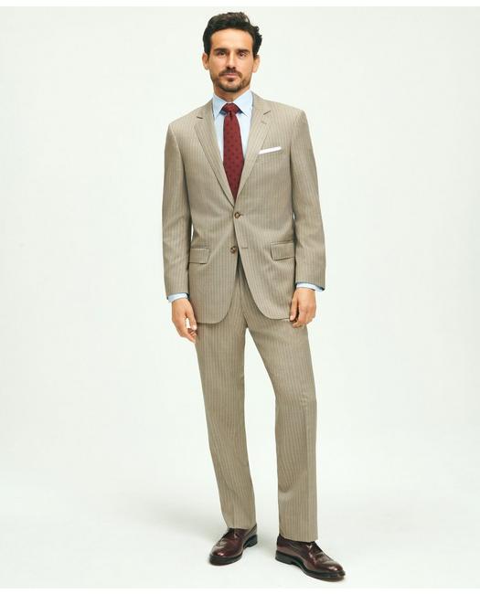Brooks Brothers Men's Traditional Fit Wool Pinstripe 1818 Suit Beige