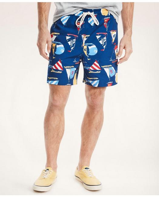 Brooks Brothers Men's Sail Boat Print Swim Trunks Navy