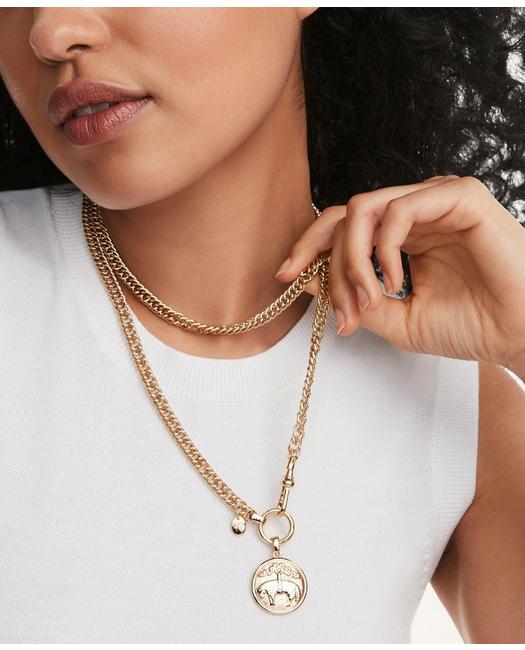 Brooks Brothers Women's Chain Logo Coin Necklace Gold