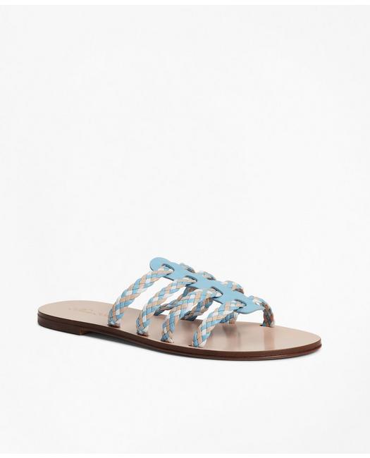 Brooks Brothers Women's Braided Leather Slide Sandals Shoes Blue