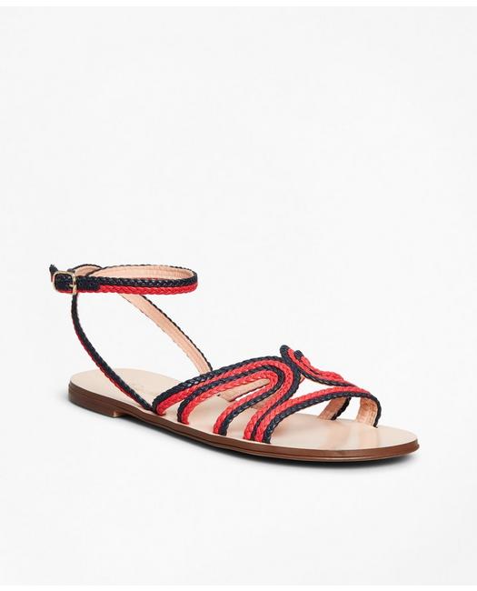 Brooks Brothers Women's Braided Leather Slide Sandals Shoes Navy