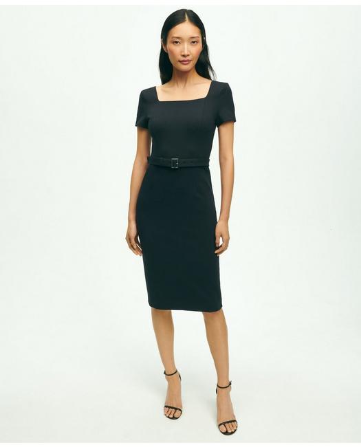 Brooks Brothers Women's Ponte Short Sleeve Belted Dress Black
