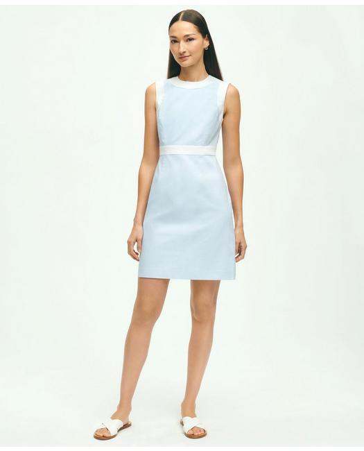 Brooks Brothers Women's Stretch Cotton Pinpoint Oxford Colorblock Dress Blue/White